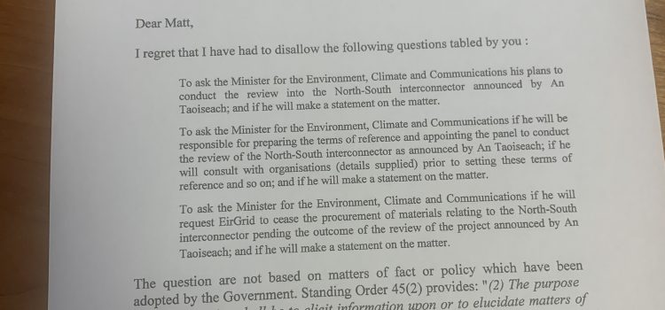 Need for clarity on N-S Interconnector Review as Ceann Comhairle deems it is not government policy