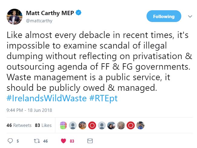 Waste Management Tweet Matt Carthy MEP